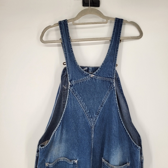 Vintage 90s Carhartt Loose Fit Denim Overalls Work Worn Distressed Blue 42 x 30 - Picture 8 of 15